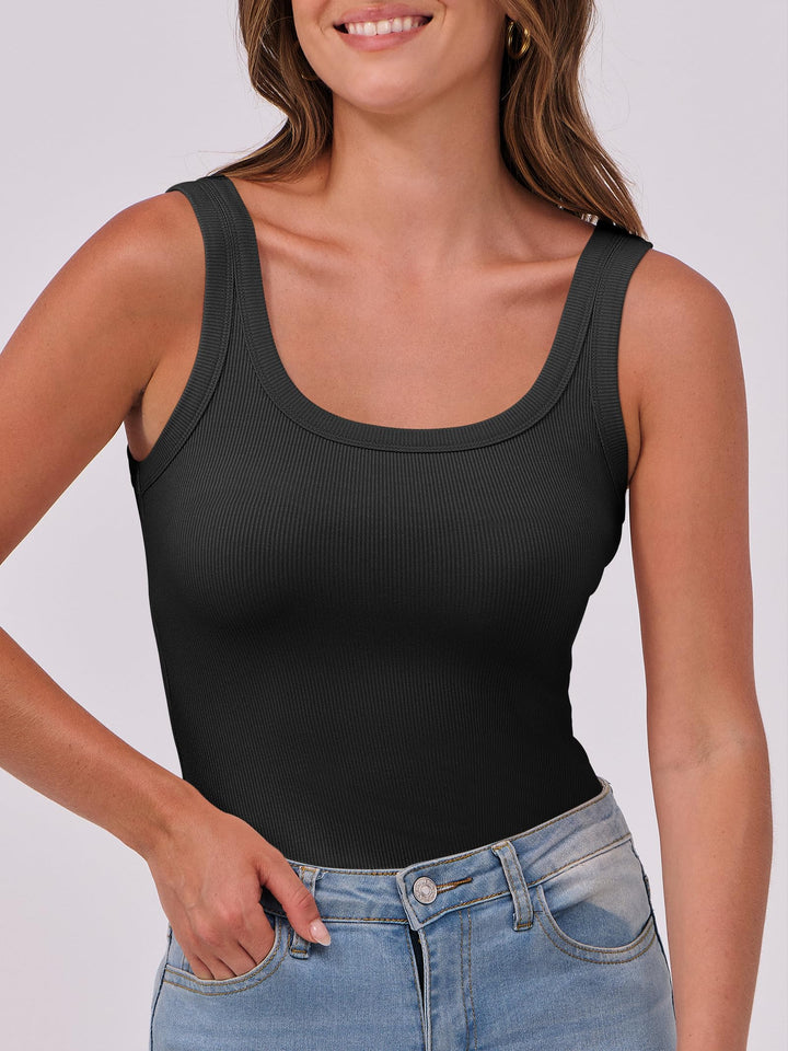ANRABESS Womens Sleeveless Scoop Neck Tank Top Ribbed Fitted Summer Basic Slim Cute Tops 2025