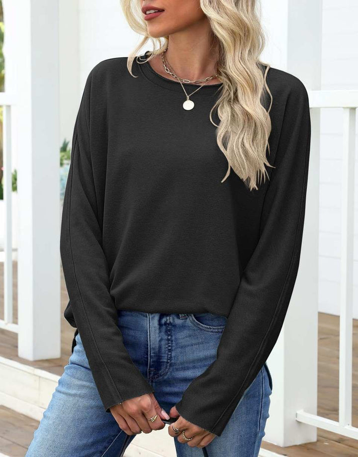 ANRABESS 2025 Fall Fashion Sweatshirt for Women Raw Edges Long Sleeve Shirts Crewneck Loose Fit Curve Hem Pullover Tops