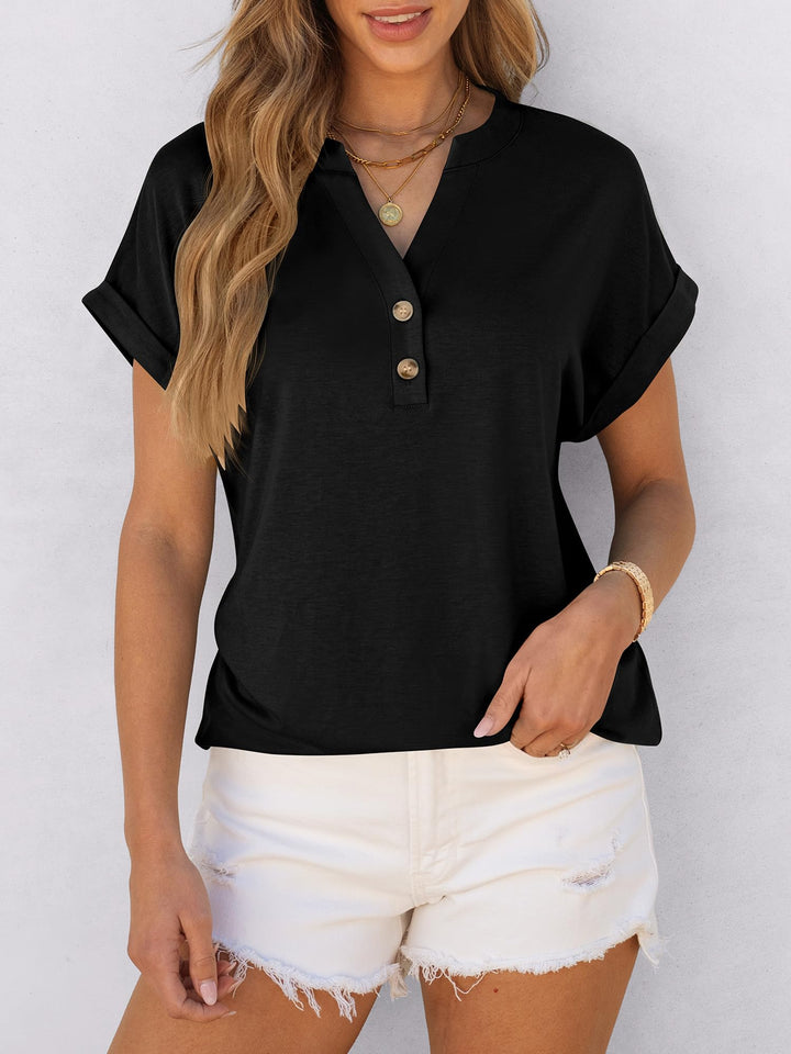 ANRABESS Womens Short Sleeve Henley Tops V Neck Dressy Casual Blouses Summer Trendy Tee Shirts 2025 Vacation Fashion Clothes