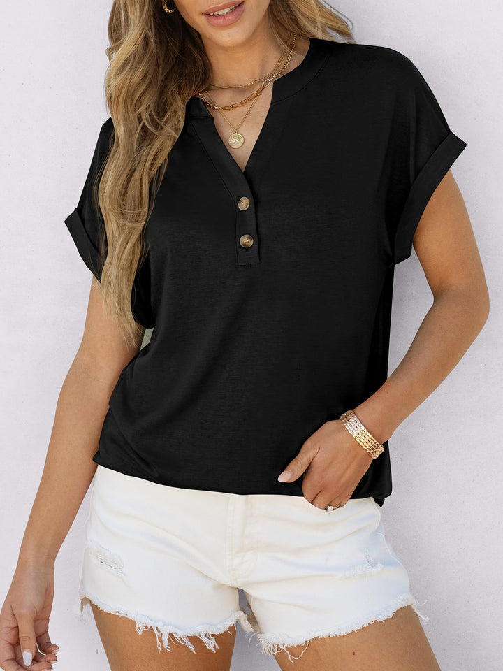 ANRABESS Womens Short Sleeve Henley Tops V Neck Dressy Casual Blouses Summer Trendy Tee Shirts 2025 Vacation Fashion Clothes