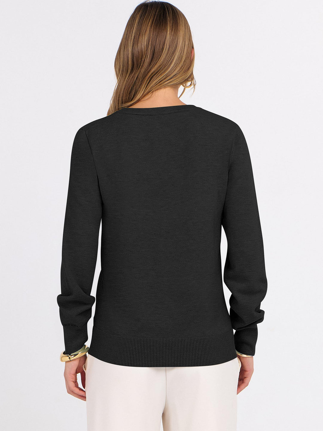 ANRABESS Womens Long Sleeve V Neck Sweaters 2025 Fall Fashion Wool Blend Work Pullover Top Travel Vacation Outfits