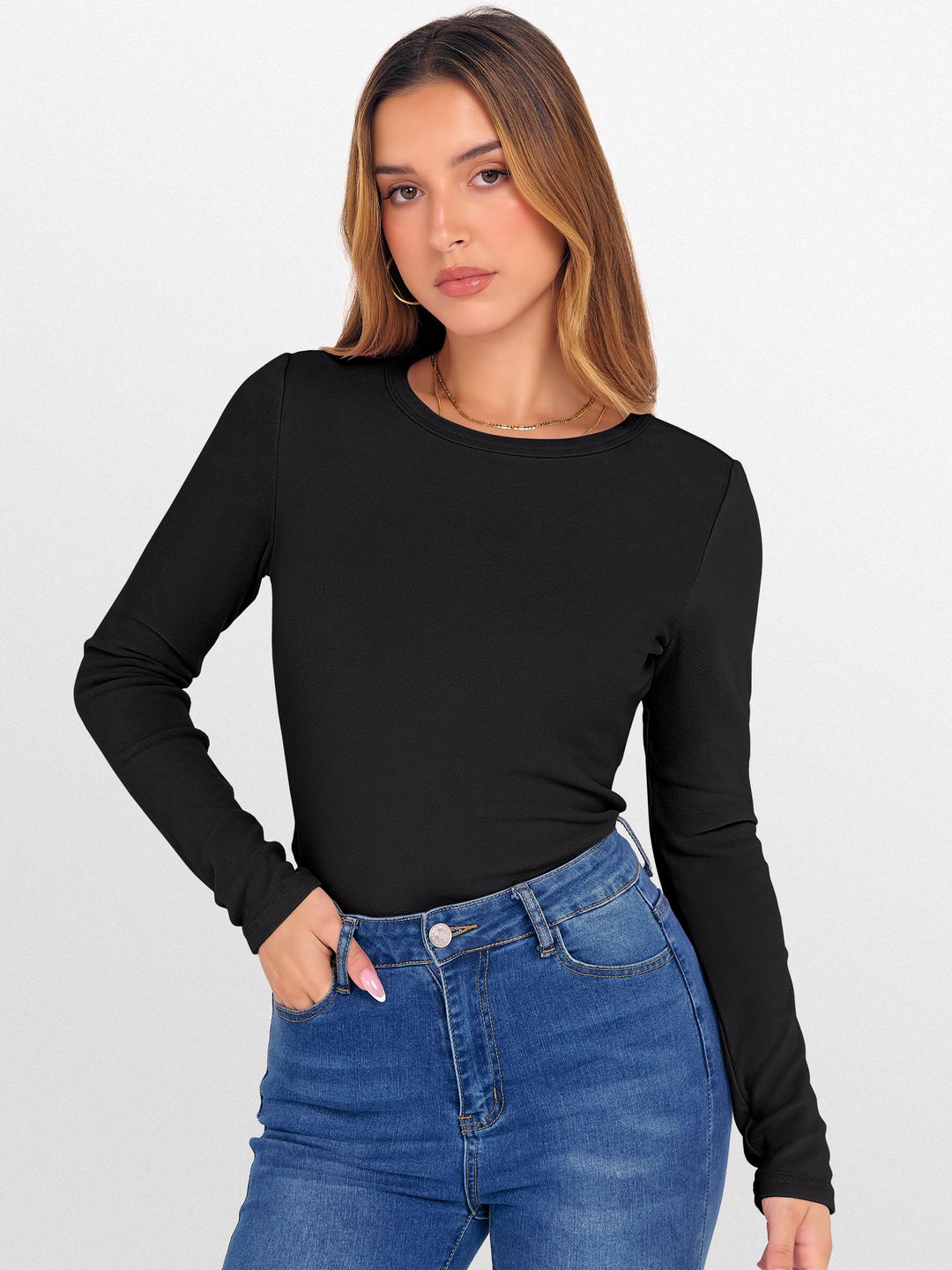 ANRABESS Womens Long Sleeve Thermal Shirts Slim Fit Basic Tee Tops Warm Fleece Undershirts 2025 Fall Winter Layer Outfits