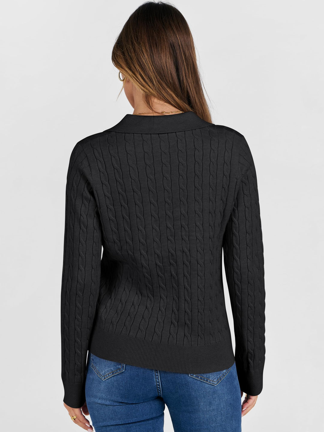 ANRABESS Womens Cable Knit Sweaters Long Sleeve V Neck Sweater Tops Casual Pullover Polo Shirts 2025 Fall Fashion Outfits