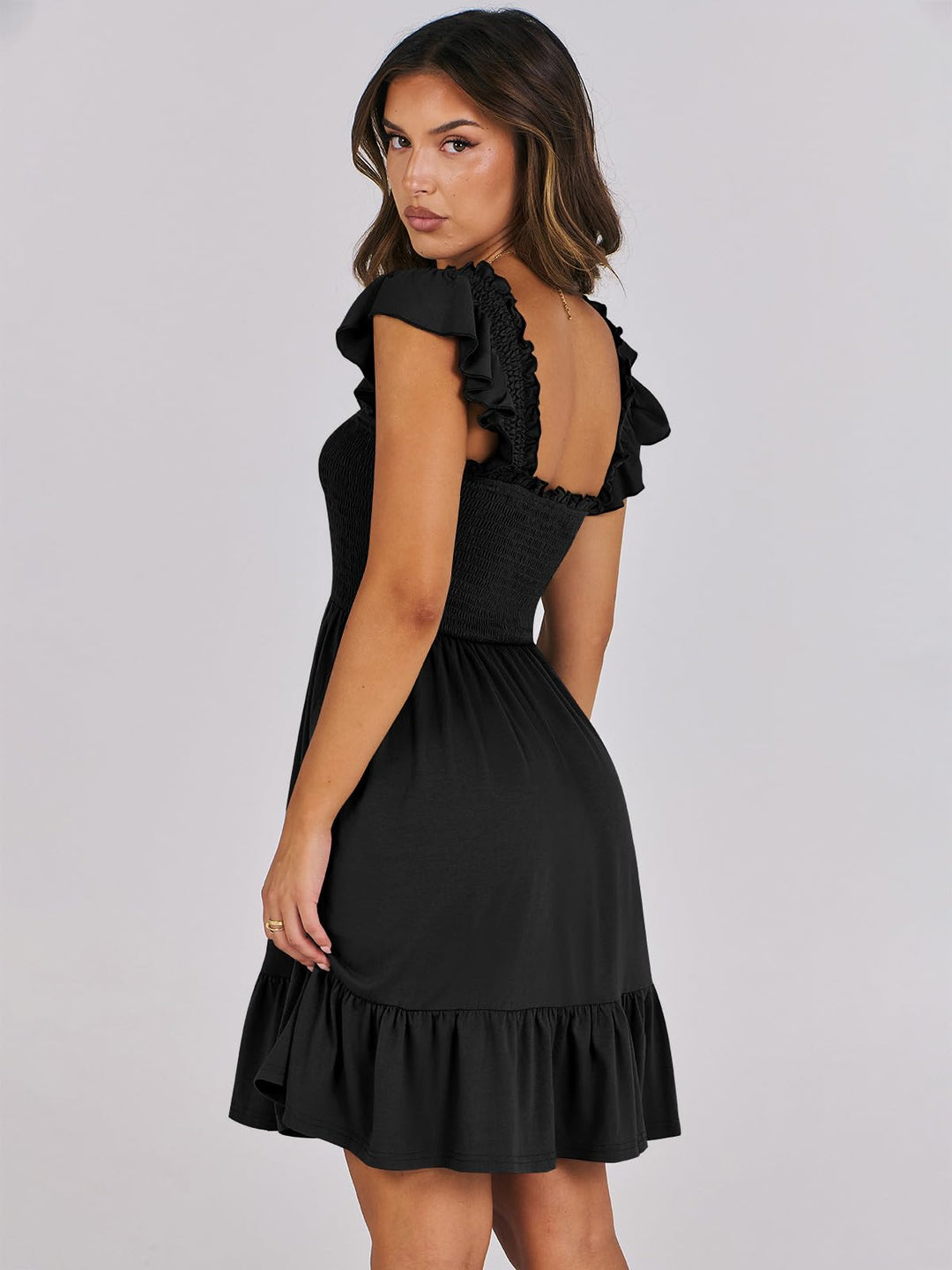 ANRABESS Women's Summer Casual Sleeveless Square Neck Dress 2025 Smocked Ruffle Backless Boho Beach Cute Teen Short Sundress
