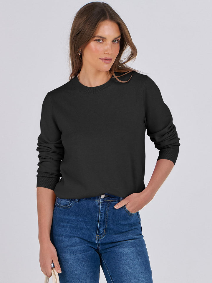 ANRABESS Sweaters for Women Long Sleeve Lightweight Crewneck Soft Basic Knit Loose Fit Pullover Top 2025 Fall Trendy Outfits