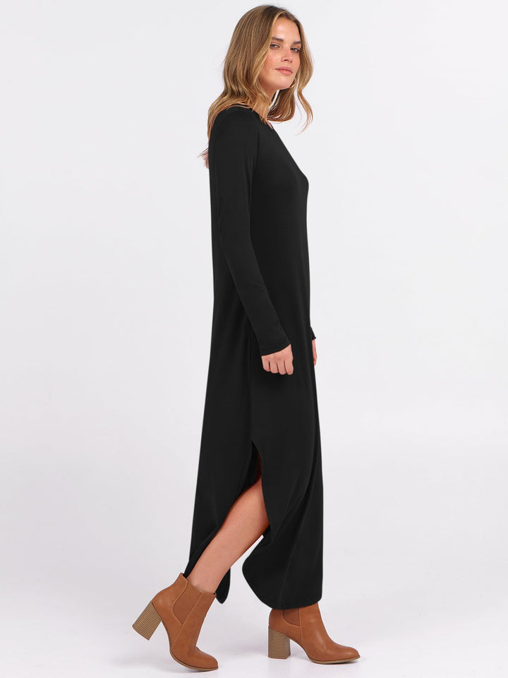 ANRABESS Women's Long Sleeve Maxi Dresses 2025 Fall Outfits Casual Loose Split Travel Vacation T Shirt Dress with Pockets