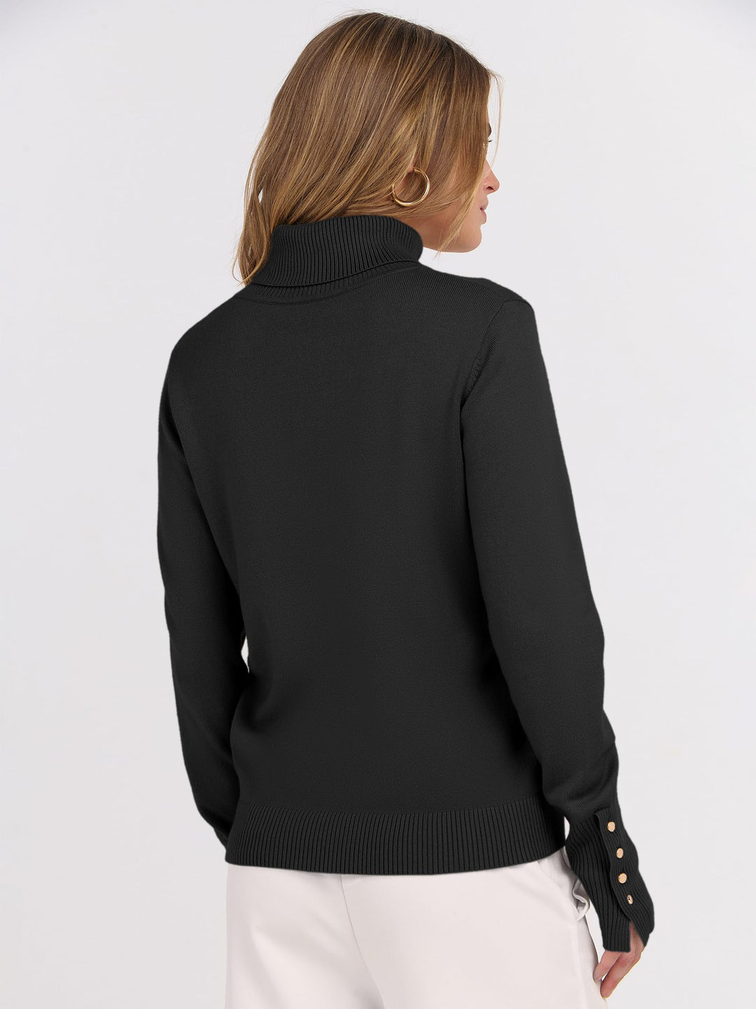 ANRABESS Turtleneck Sweaters for Women 2025 Fall Long Sleeve Dressy Casual Soft Knitted Button Basic Pullover Tops Outfits