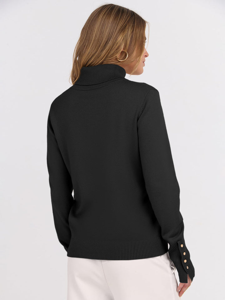 ANRABESS Turtleneck Sweaters for Women 2025 Fall Long Sleeve Dressy Casual Soft Knitted Button Basic Pullover Tops Outfits