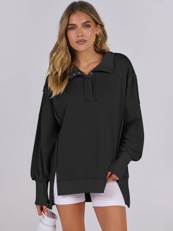 ANRABESS Women's Sweatshirts Oversized Casual Loose Button Up Henley Pullover Top High Low Split 2025 Fall Fashion Outfits