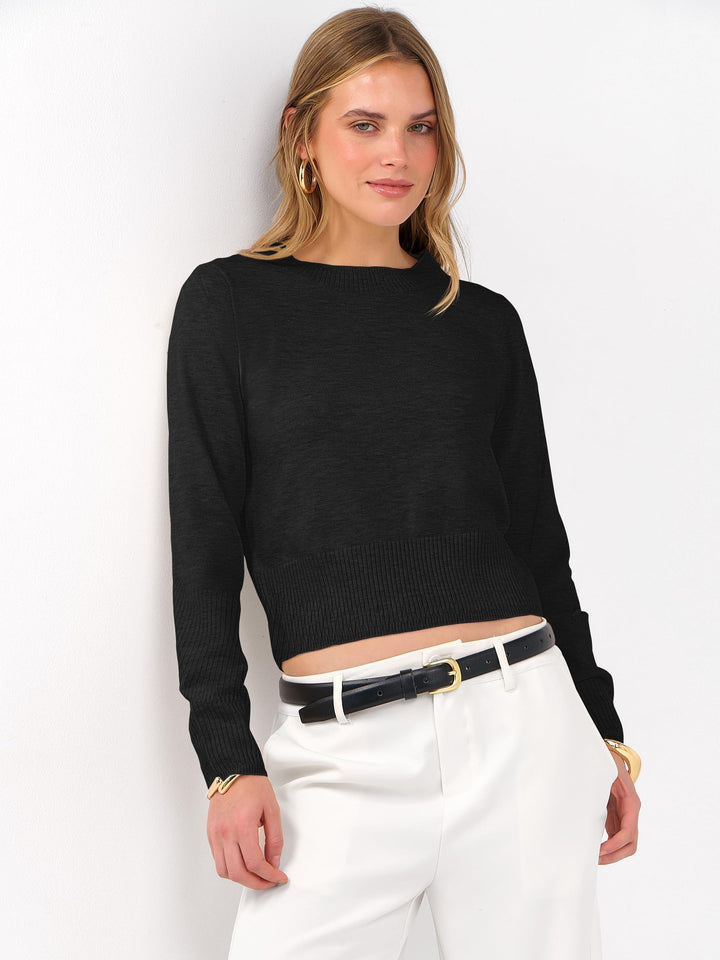 ANRABESS Women’s Long Sleeve Sweaters Cropped Crew Neck Business Casual Light Weight Sweater Tops Fall Fashion Clothes 2025