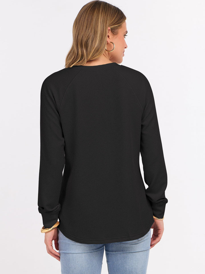 ANRABESS Women's Long Sleeve Waffle Knit Shirts Dressy Casual Loose Button Up V Neck Henley Tops 2025 Fall Basic Tee Blouse