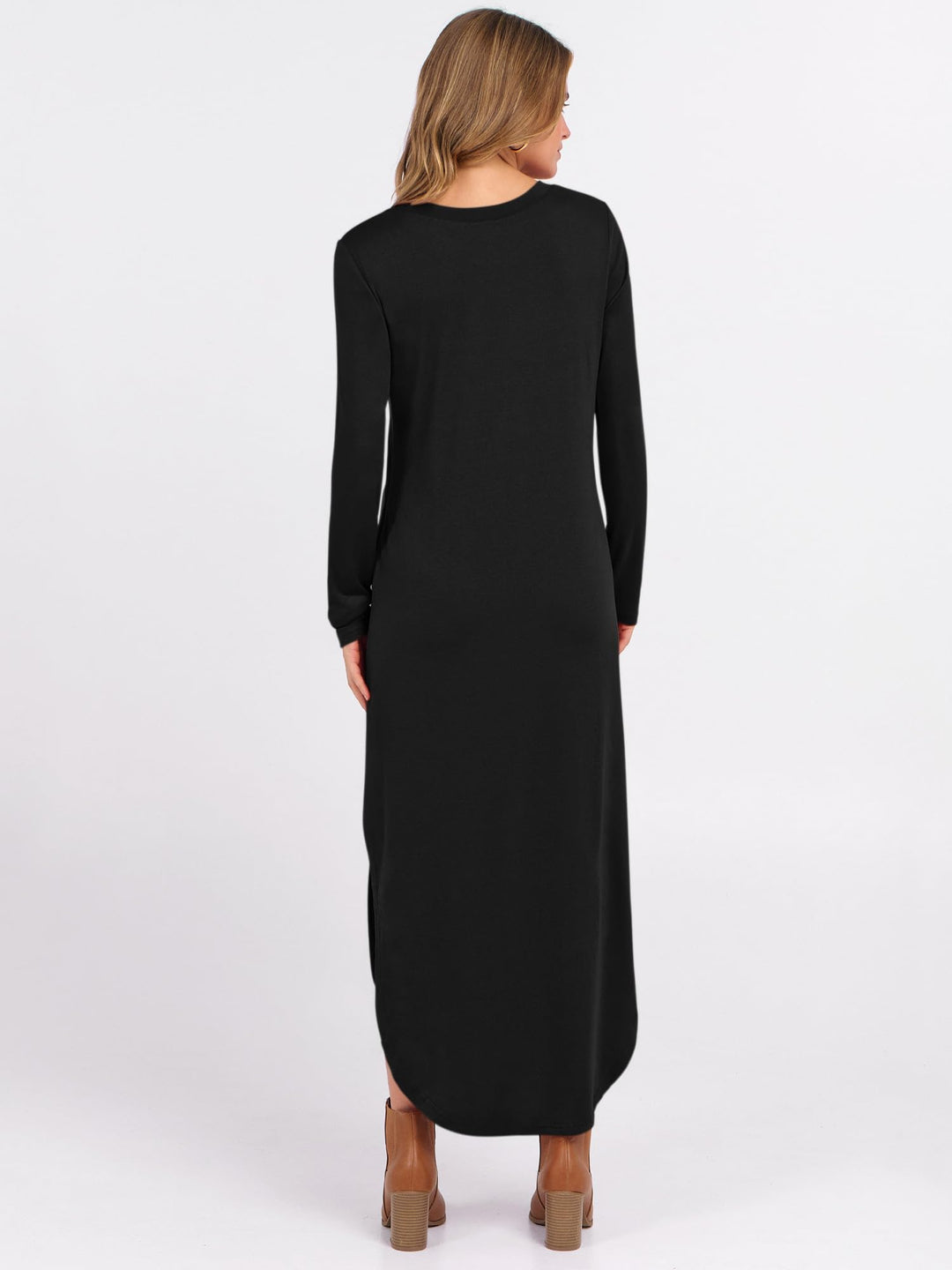 ANRABESS Women's Long Sleeve Maxi Dresses 2025 Fall Outfits Casual Loose Split Travel Vacation T Shirt Dress with Pockets