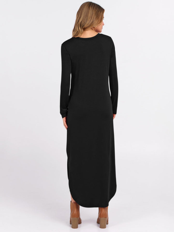 ANRABESS Women's Long Sleeve Maxi Dresses 2025 Fall Outfits Casual Loose Split Travel Vacation T Shirt Dress with Pockets