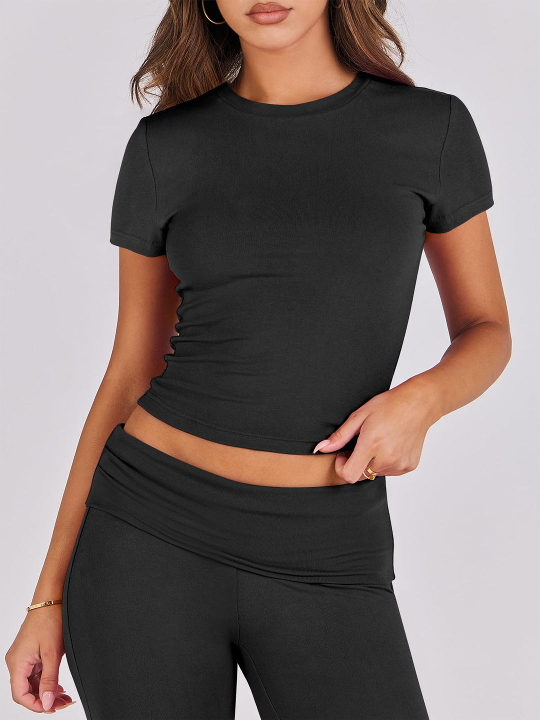 ANRABESS Lounge Sets for Women 2 Piece Foldover Yoga Flare Leggings Pants Crop Tops Casual Y2K Outfits Matching Tracksuit Set