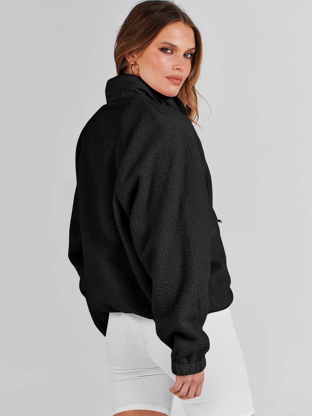 ANRABESS Womens Fuzzy Fleece Jacket Fall Casual Long Sleeve Cropped Sherpa Button Down Shacket Coats Outwear With Pockets