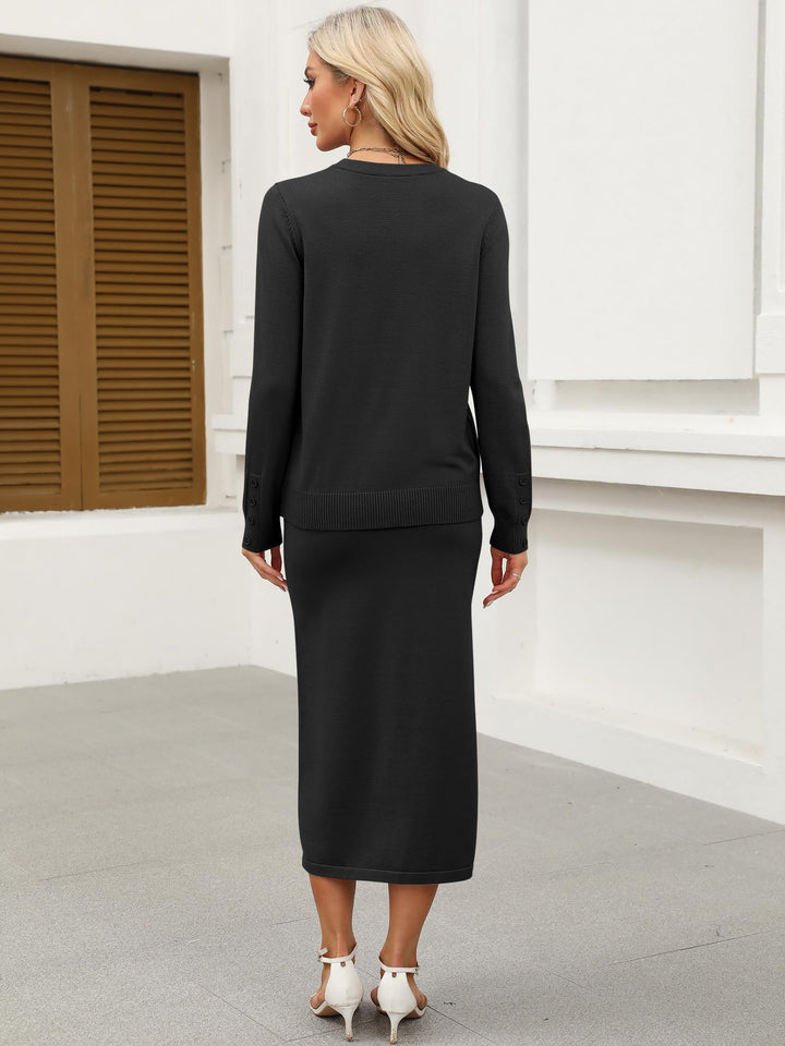 ANRABESS 2 Piece Skirts Sets For Women Fall Fashion 2025 Striped Sweater Midi Dress Knit Lounge Travel Outfits Winter Clothes