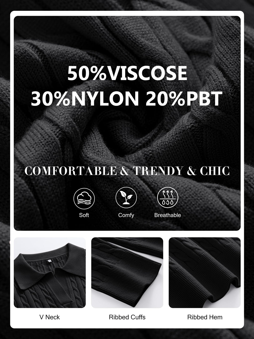 ANRABESS Womens Cable Knit Sweaters Long Sleeve V Neck Sweater Tops Casual Pullover Polo Shirts 2025 Fall Fashion Outfits