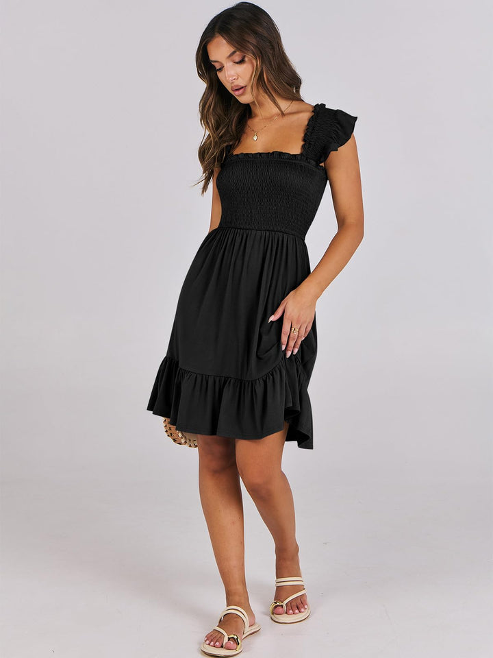 ANRABESS Women's Summer Casual Sleeveless Square Neck Dress 2025 Smocked Ruffle Backless Boho Beach Cute Teen Short Sundress