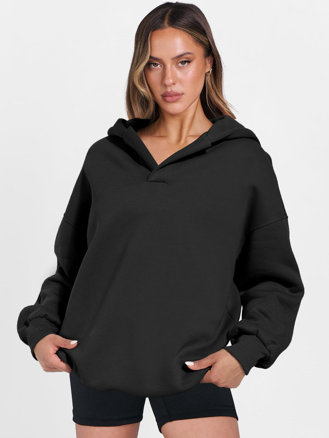 ANRABESS Womens Oversized Hoodies V Neck Sweatshirts Fleece Long Sleeve Pullover Y2K Clothes 2025 Fall Trendy Outfits