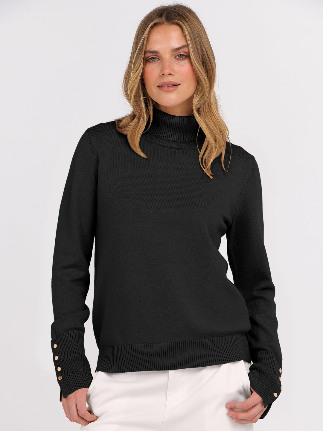 ANRABESS Turtleneck Sweaters for Women 2025 Fall Long Sleeve Dressy Casual Soft Knitted Button Basic Pullover Tops Outfits