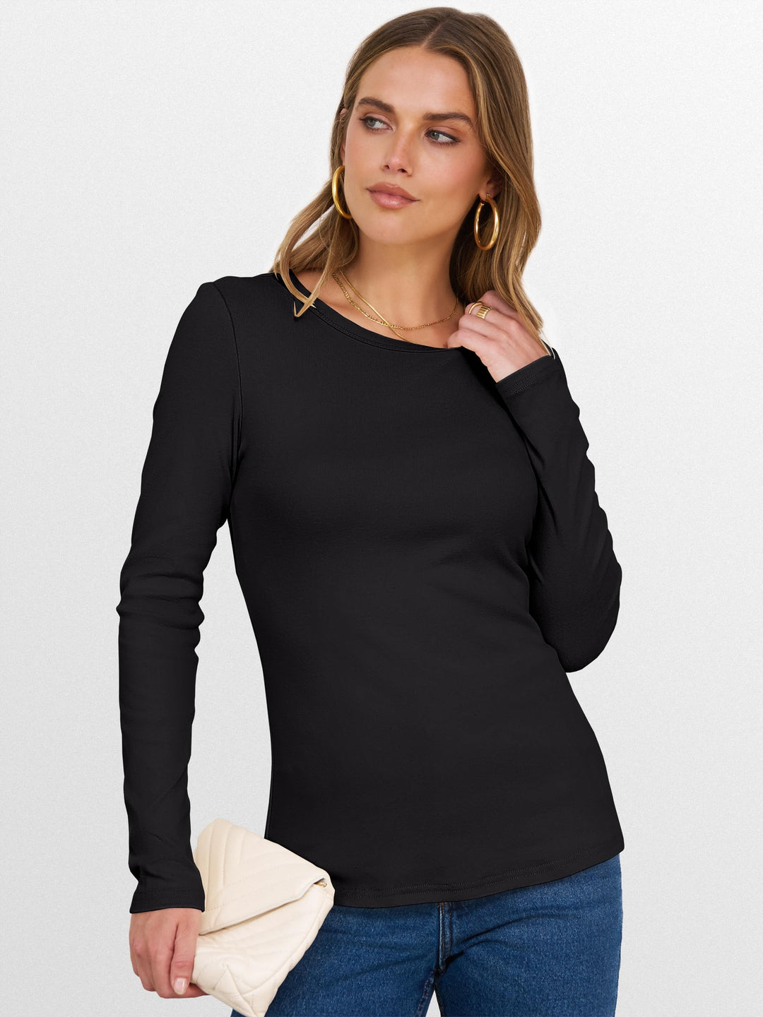 ANRABESS Womens Long Sleeve Thermal Shirts Slim Fit Basic Tee Tops Warm Fleece Undershirts 2025 Fall Winter Layer Outfits