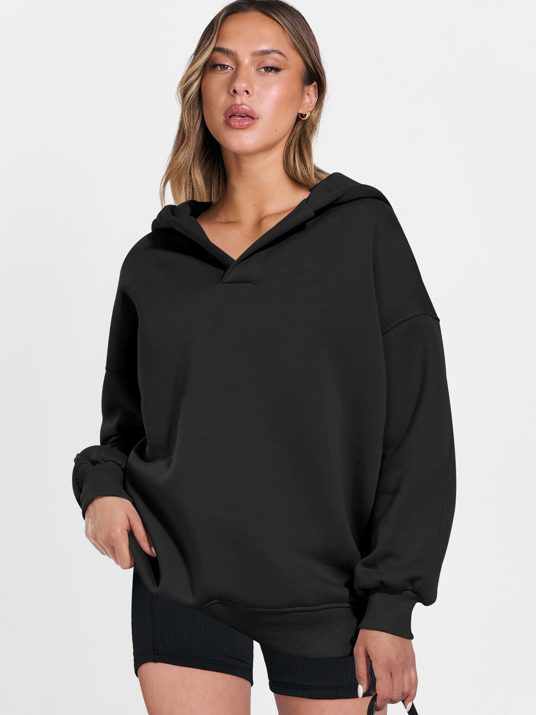 ANRABESS Womens Oversized Hoodies V Neck Sweatshirts Fleece Long Sleeve Pullover Y2K Clothes 2025 Fall Trendy Outfits