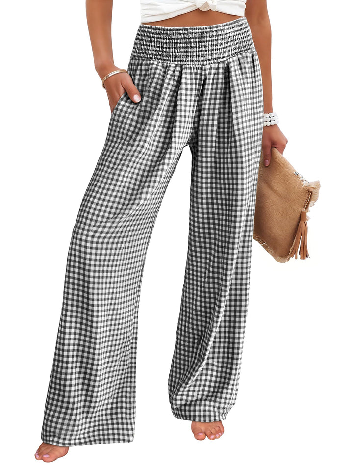 ANRABESS Womens Striped Gingham Palazzo Pants Wide Leg High Waisted Lounge Pajama Pants Cute Casual Trousers with Pockets