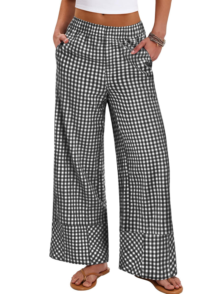 ANRABESS Womens Gingham Striped Boxer Pants Pajama Lounge PJ Bottoms Plaid Wide Leg Casual Cute Fall Trousers with Pockets
