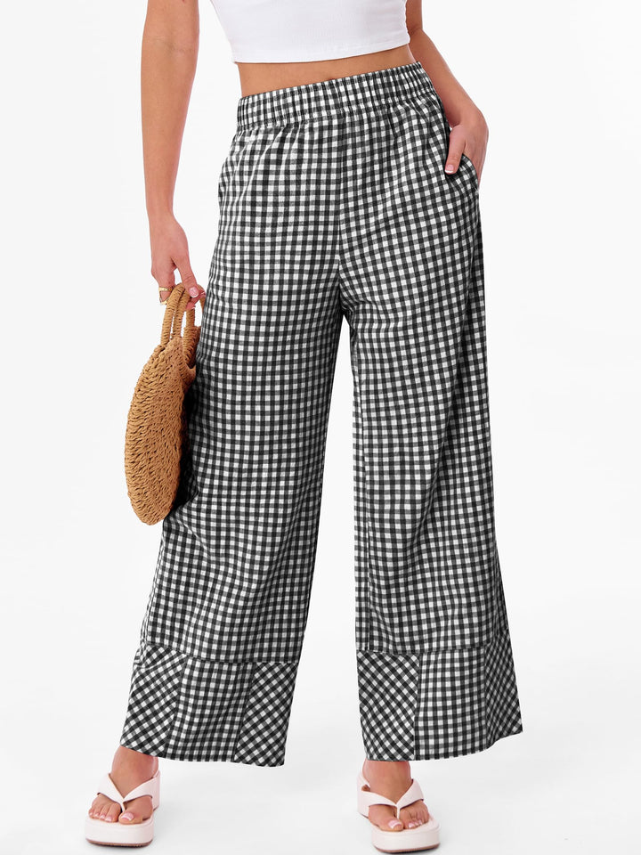 ANRABESS Womens Gingham Striped Boxer Pants Pajama Lounge PJ Bottoms Plaid Wide Leg Casual Cute Fall Trousers with Pockets