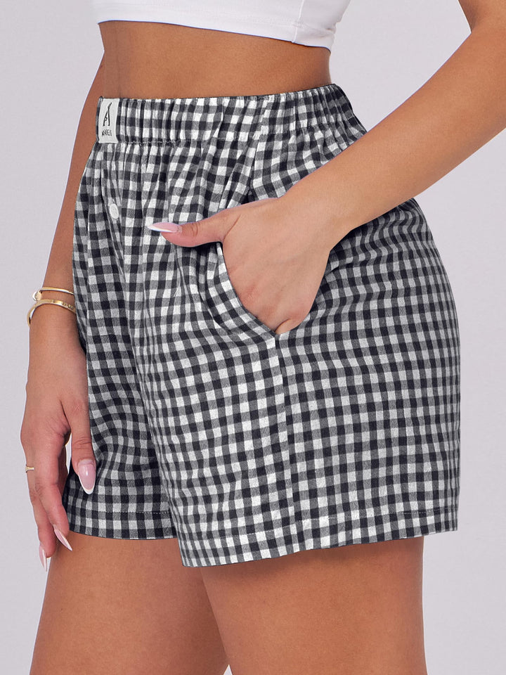 ANRABESS Boxer Shorts for Women Gingham Pajama 2025 Summer Casual Lounge Sleep Plaid Shorts Y2K Beach Bottoms
