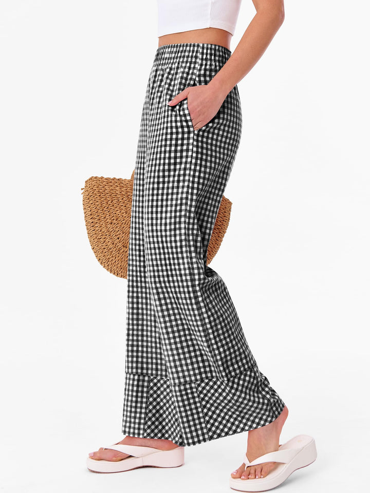 ANRABESS Womens Gingham Striped Boxer Pants Pajama Lounge PJ Bottoms Plaid Wide Leg Casual Cute Fall Trousers with Pockets