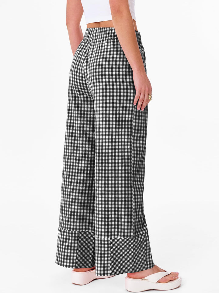 ANRABESS Womens Gingham Striped Boxer Pants Pajama Lounge PJ Bottoms Plaid Wide Leg Casual Cute Fall Trousers with Pockets