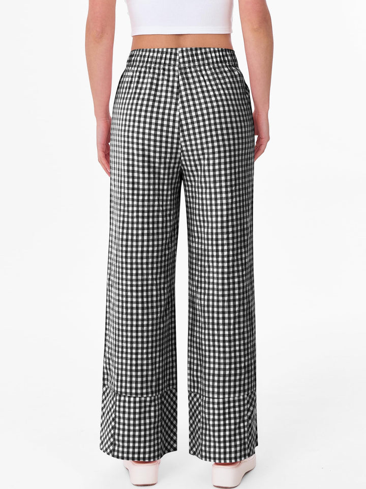ANRABESS Womens Gingham Striped Boxer Pants Pajama Lounge PJ Bottoms Plaid Wide Leg Casual Cute Fall Trousers with Pockets