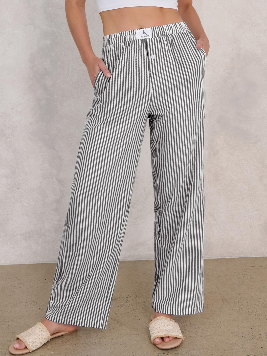 ANRABESS Womens Striped Gingham Pants 2025 Pajama Lounge Boxer Pants Cute Comfy PJ Bottoms with Pockets Y2K Plaid Outfits