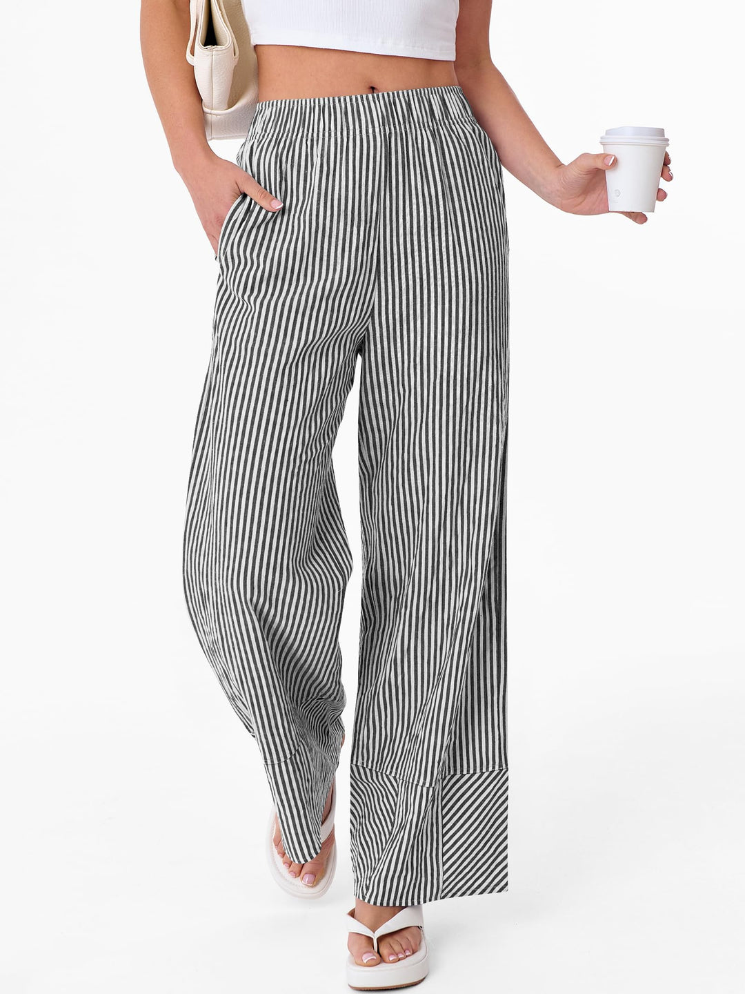 ANRABESS Womens Gingham Striped Boxer Pants Pajama Lounge PJ Bottoms Plaid Wide Leg Casual Cute Fall Trousers with Pockets
