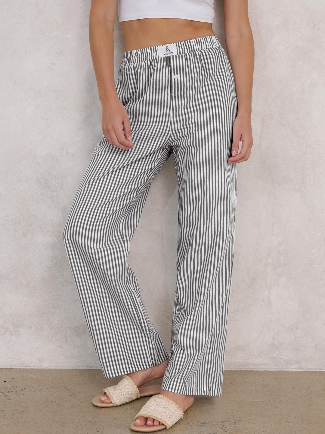 ANRABESS Womens Striped Gingham Pants 2025 Pajama Lounge Boxer Pants Cute Comfy PJ Bottoms with Pockets Y2K Plaid Outfits