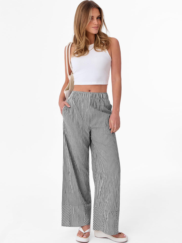 ANRABESS Womens Gingham Striped Boxer Pants Pajama Lounge PJ Bottoms Plaid Wide Leg Casual Cute Fall Trousers with Pockets
