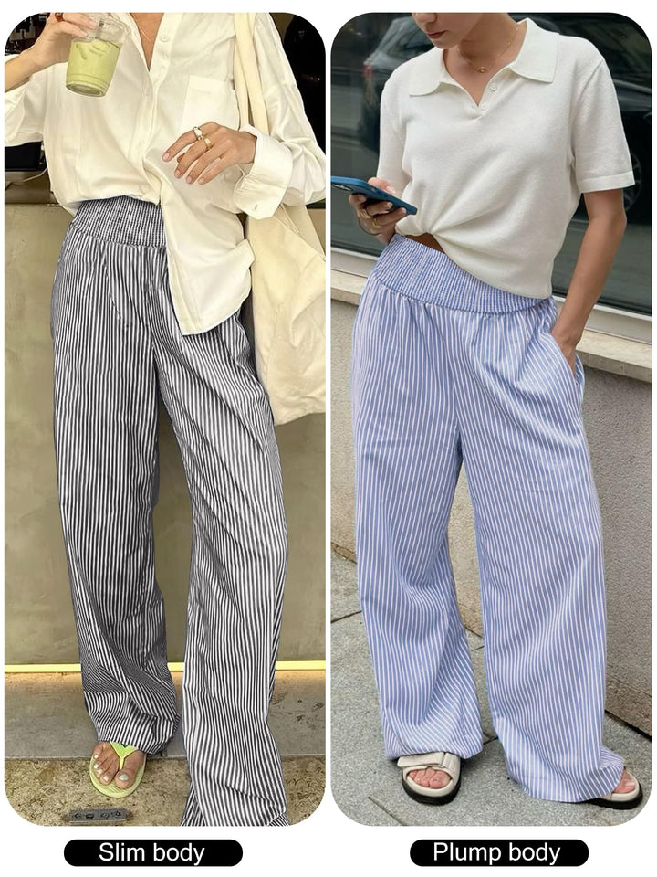 ANRABESS Womens Striped Gingham Palazzo Pants Wide Leg High Waisted Lounge Pajama Pants Cute Casual Trousers with Pockets