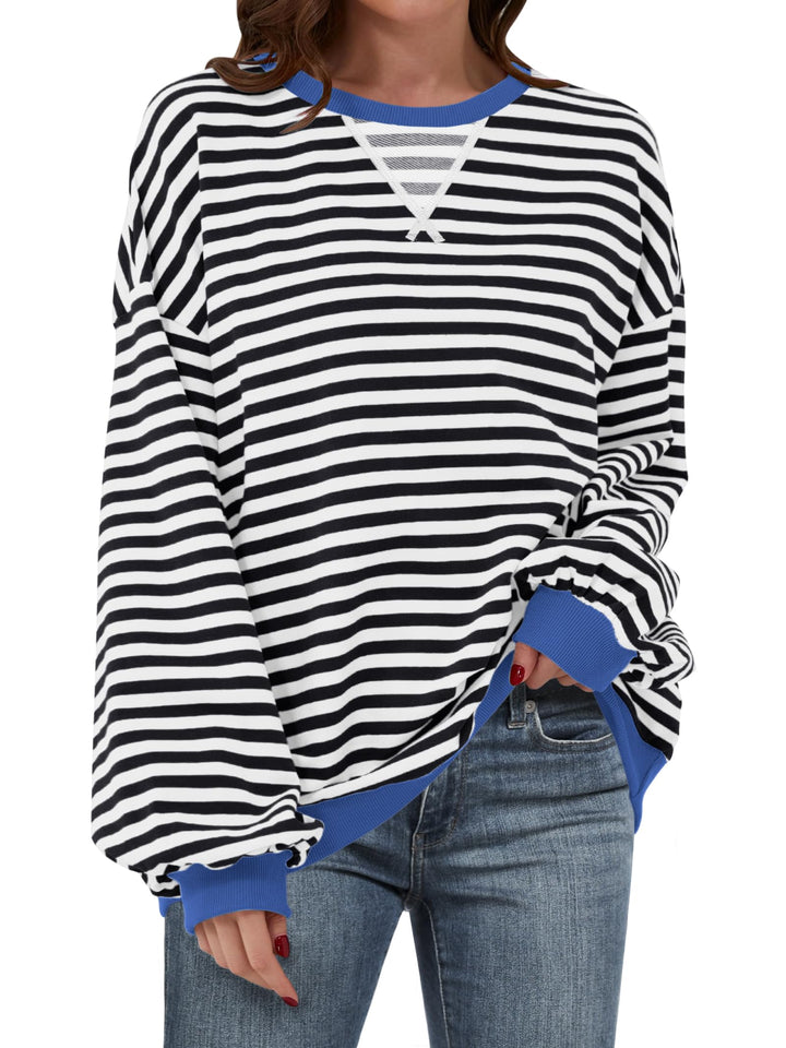 ANRABESS Women's Striped Oversized Long Sleeve Sweatshirt