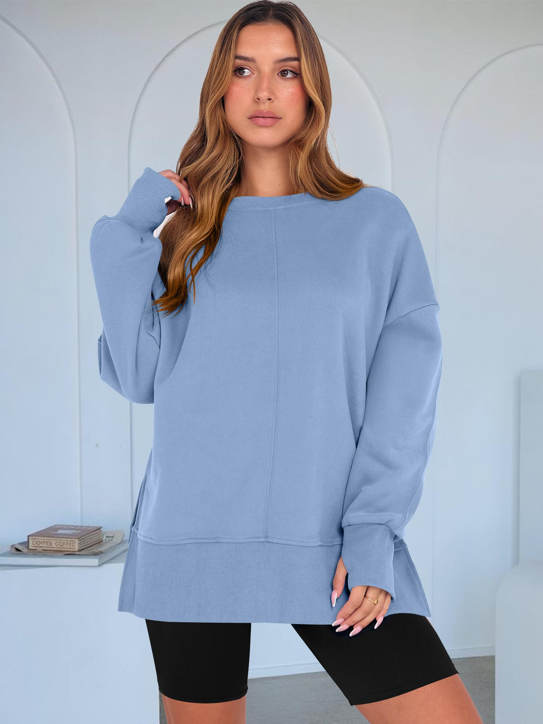 ANRABESS Women Oversized Sweatshirts Thumbhole Long Sleeve Hoodies Shirts 2025 Fall Side Slit Pullover Top Teen Y2k Outfits