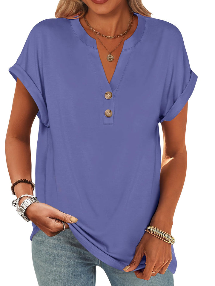 ANRABESS Womens Short Sleeve Henley Tops V Neck Dressy Casual Blouses Summer Trendy Tee Shirts 2025 Vacation Fashion Clothes