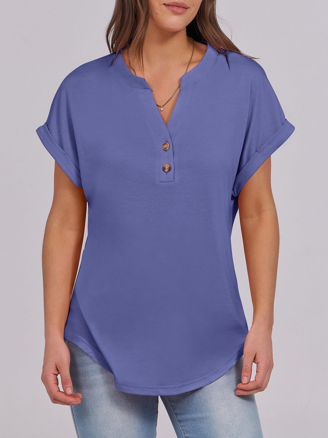 ANRABESS Womens Short Sleeve Henley Tops V Neck Dressy Casual Blouses Summer Trendy Tee Shirts 2025 Vacation Fashion Clothes