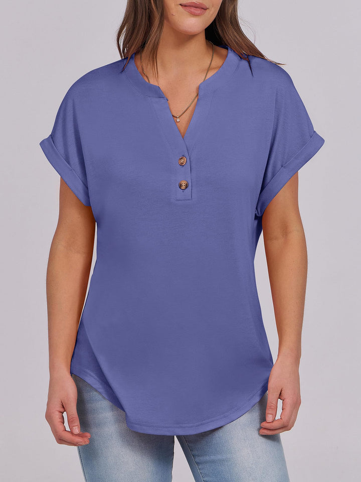 ANRABESS Womens Short Sleeve Henley Tops V Neck Dressy Casual Blouses Summer Trendy Tee Shirts 2025 Vacation Fashion Clothes