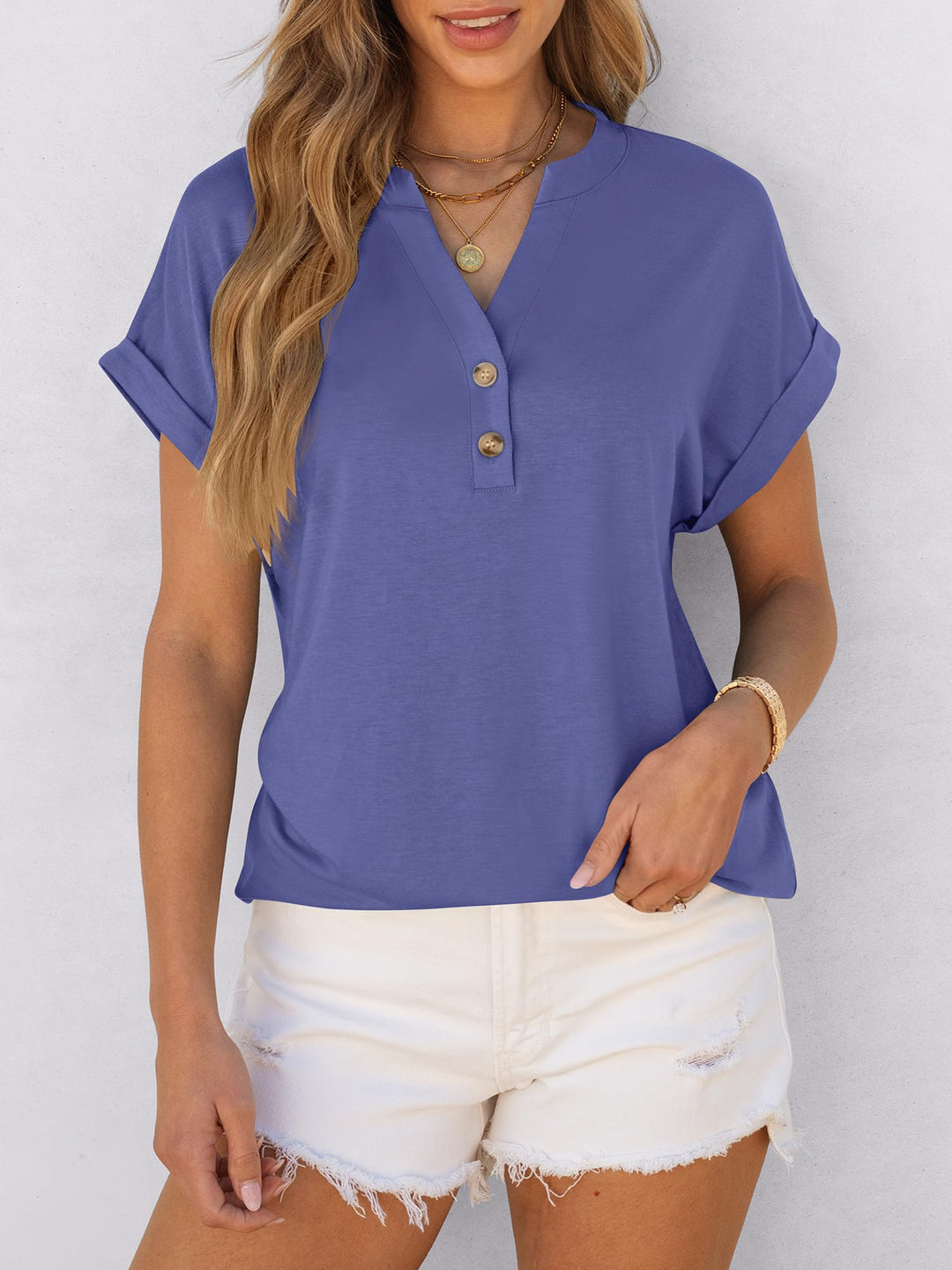 ANRABESS Womens Short Sleeve Henley Tops V Neck Dressy Casual Blouses Summer Trendy Tee Shirts 2025 Vacation Fashion Clothes