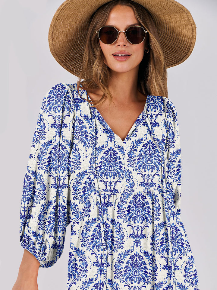 ANRABESS Womens Boho Maxi Dresses 2025 Summer V Neck Puff Sleeve Floral Flowy Swing Fall Casual Long Dress