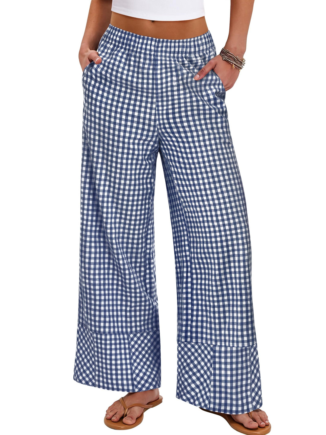 ANRABESS Womens Gingham Striped Boxer Pants Pajama Lounge PJ Bottoms Plaid Wide Leg Casual Cute Fall Trousers with Pockets