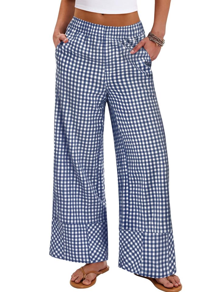 ANRABESS Womens Gingham Striped Boxer Pants Pajama Lounge PJ Bottoms Plaid Wide Leg Casual Cute Fall Trousers with Pockets