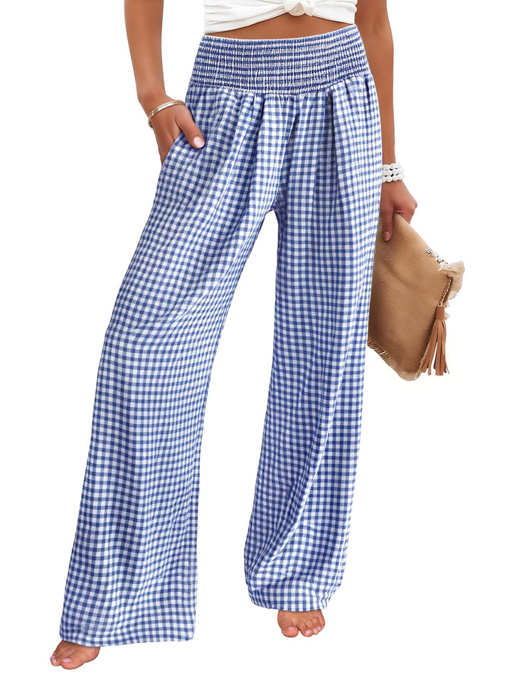 ANRABESS Womens Striped Gingham Palazzo Pants Wide Leg High Waisted Lounge Pajama Pants Cute Casual Trousers with Pockets