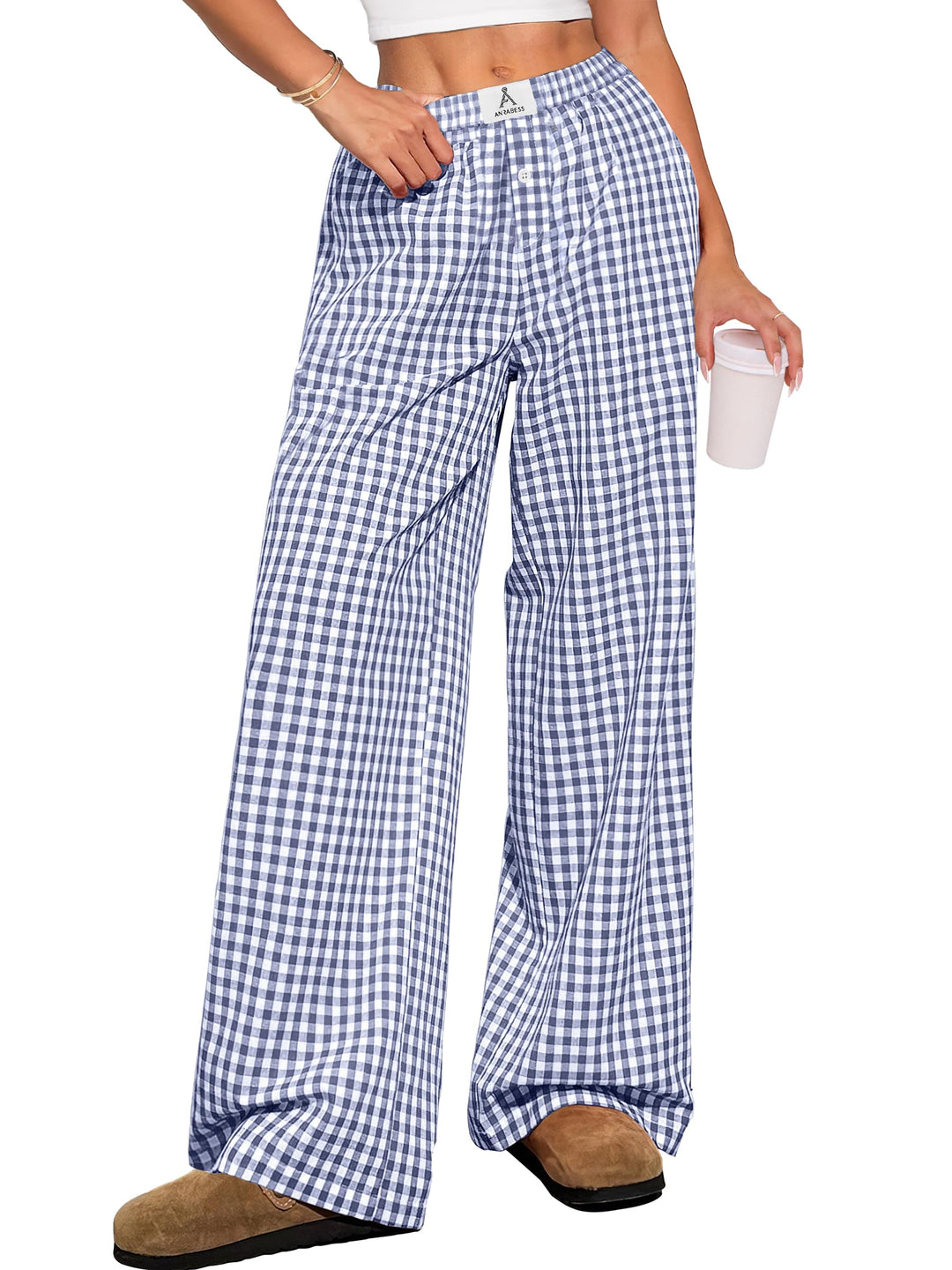 ANRABESS Womens Striped Gingham Pants 2025 Pajama Lounge Boxer Pants Cute Comfy PJ Bottoms with Pockets Y2K Plaid Outfits