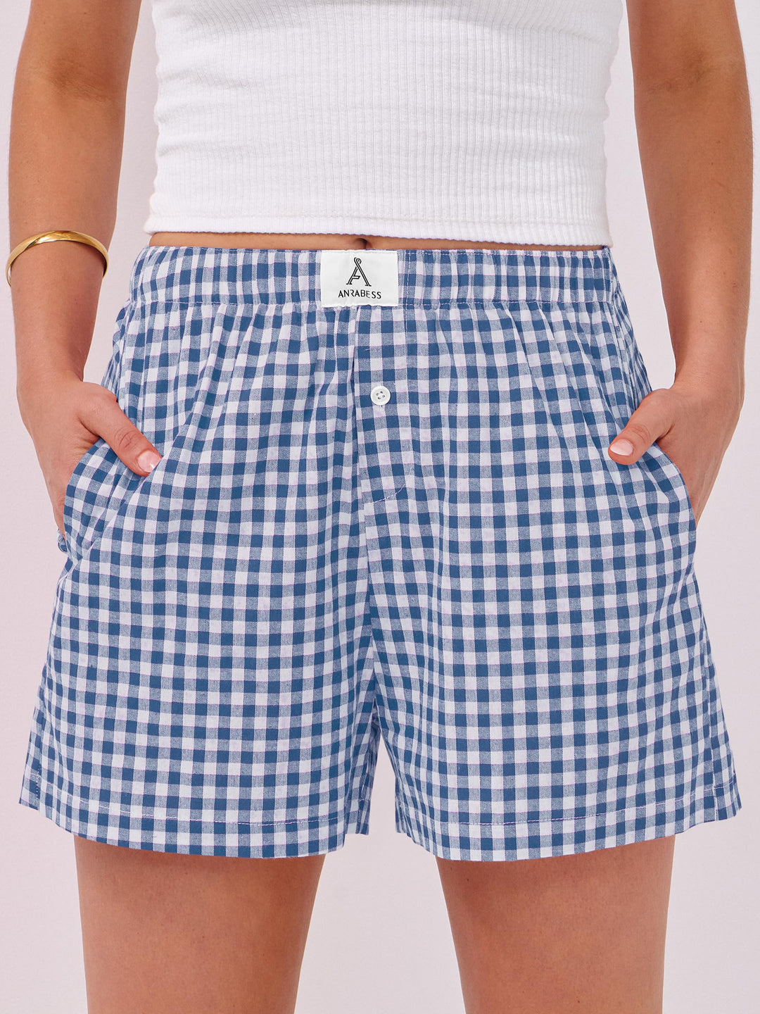 ANRABESS Boxer Shorts for Women Gingham Pajama 2025 Summer Casual Lounge Sleep Plaid Shorts Y2K Beach Bottoms